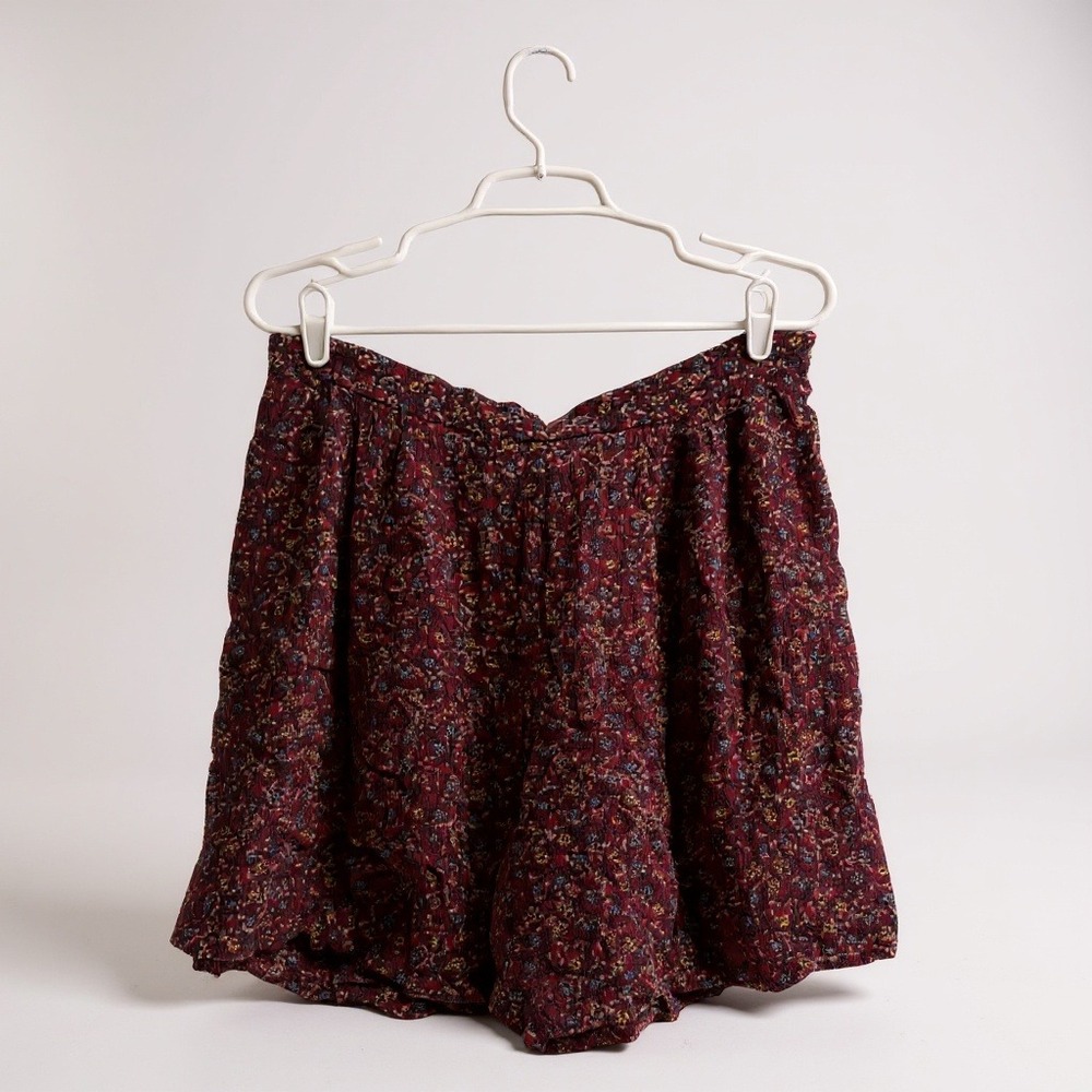 Sag Harbor Women Burgundy Y2K Floral Print Smocked Waist Shorts Extra Large